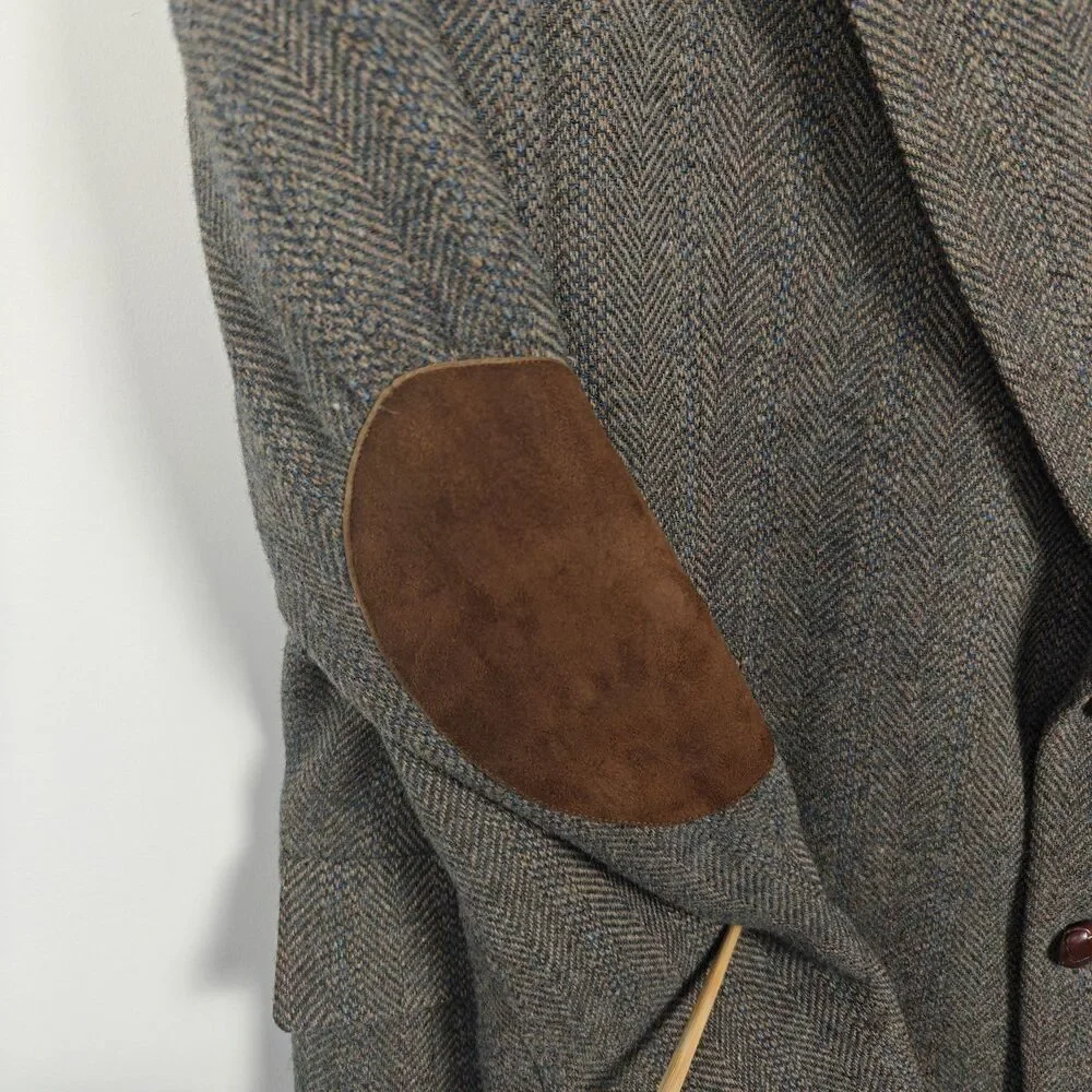 vintage Tweed blazer coat jacket mens elbow patchs made in USA 100% wool 42R